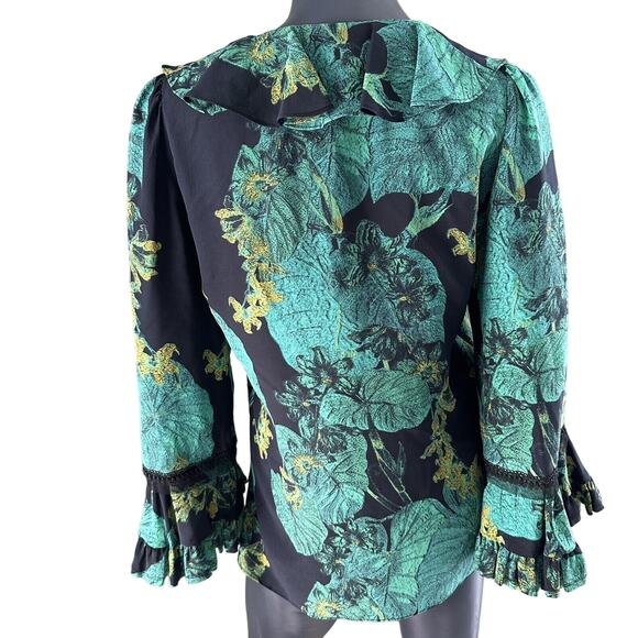KOBI HALPERIN Yardi Seagreen Leaf Print Silk Blouse Womens Size S Small - Picture 8 of 13